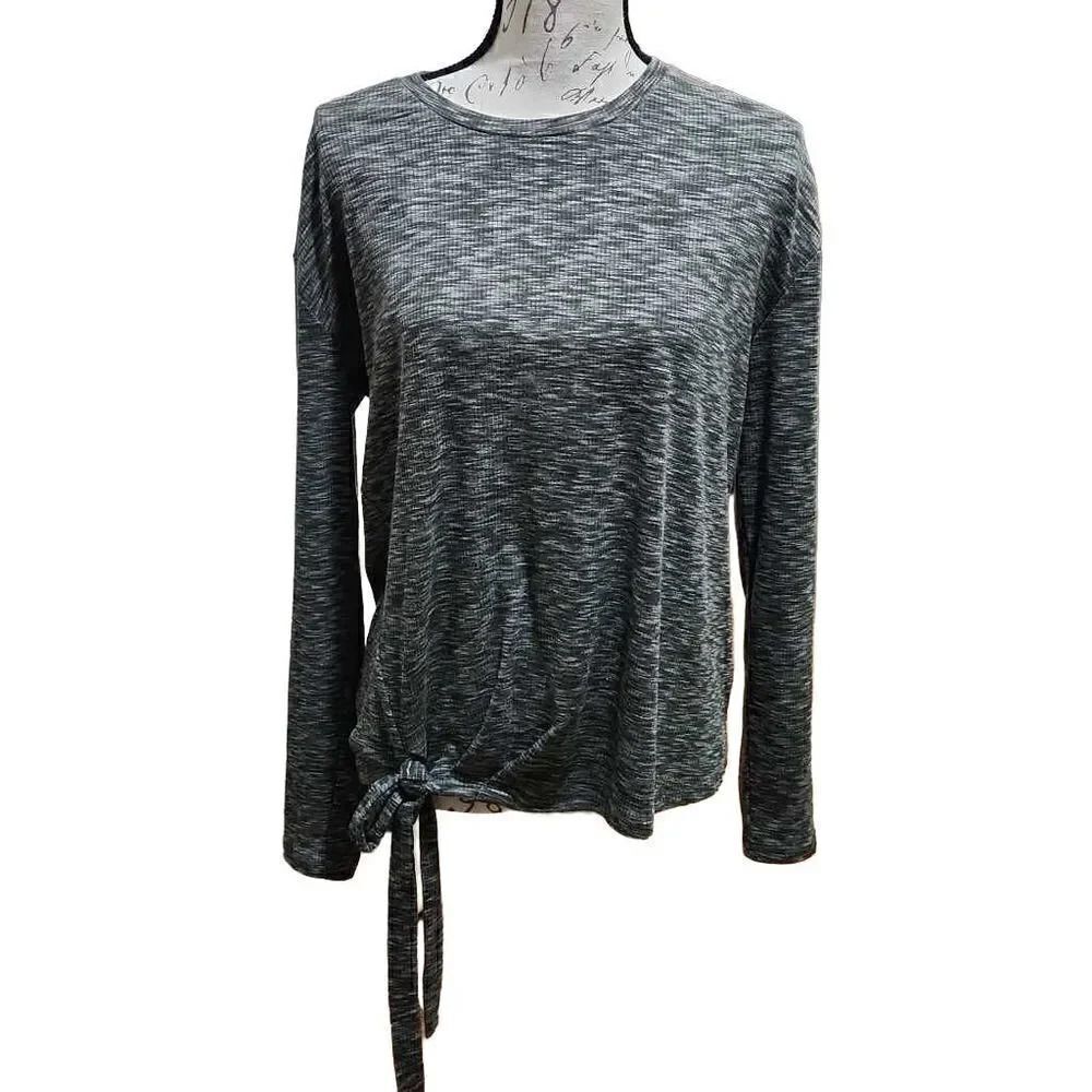 Ellen Tracy Marled Gray Knot Front Long Sleeve Tee- Ladies Size Medium